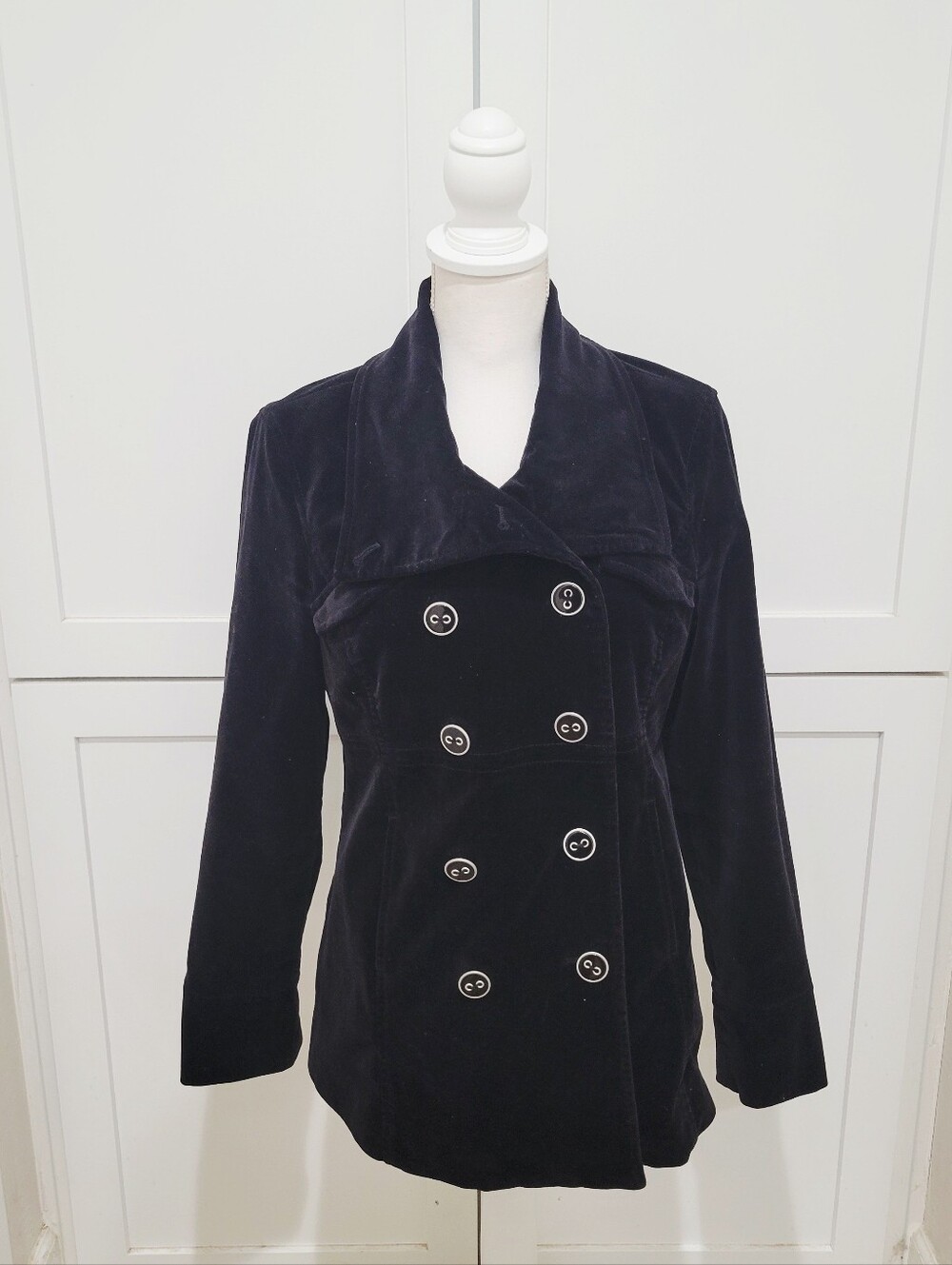 Calvin Klein Blk Velvet Peacoat | Size L | Victorian Whimsigoth Goth Cosplay